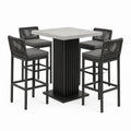 Tavolo alto 90 × 90 × 95 cm con 4 sgabelli 48 × 52 × 105 cm, nero e grigio