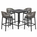 Set da esterno 5 pezzi nero e grigio con tavolo alto 90 × 90 × 95 cm e 4 sgabelli