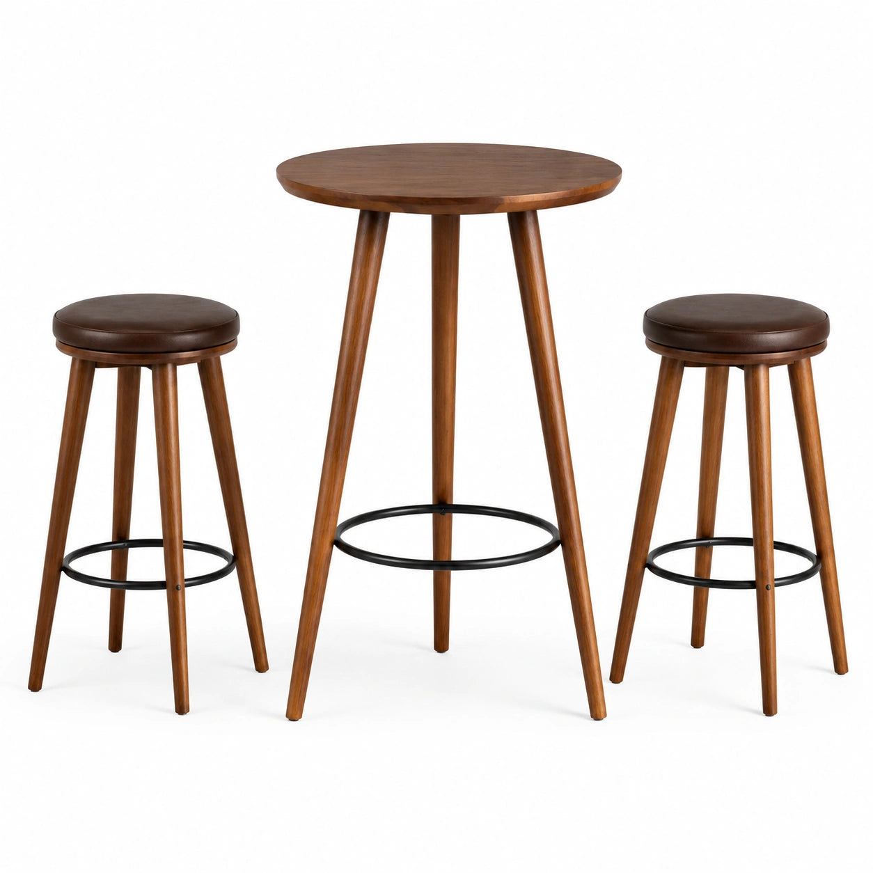 Set da bar a 3 pezzi marrone e nero con tavolo rotondo Ø 80 × 100 cm e 2 sgabelli Ø 40 × 70 cm