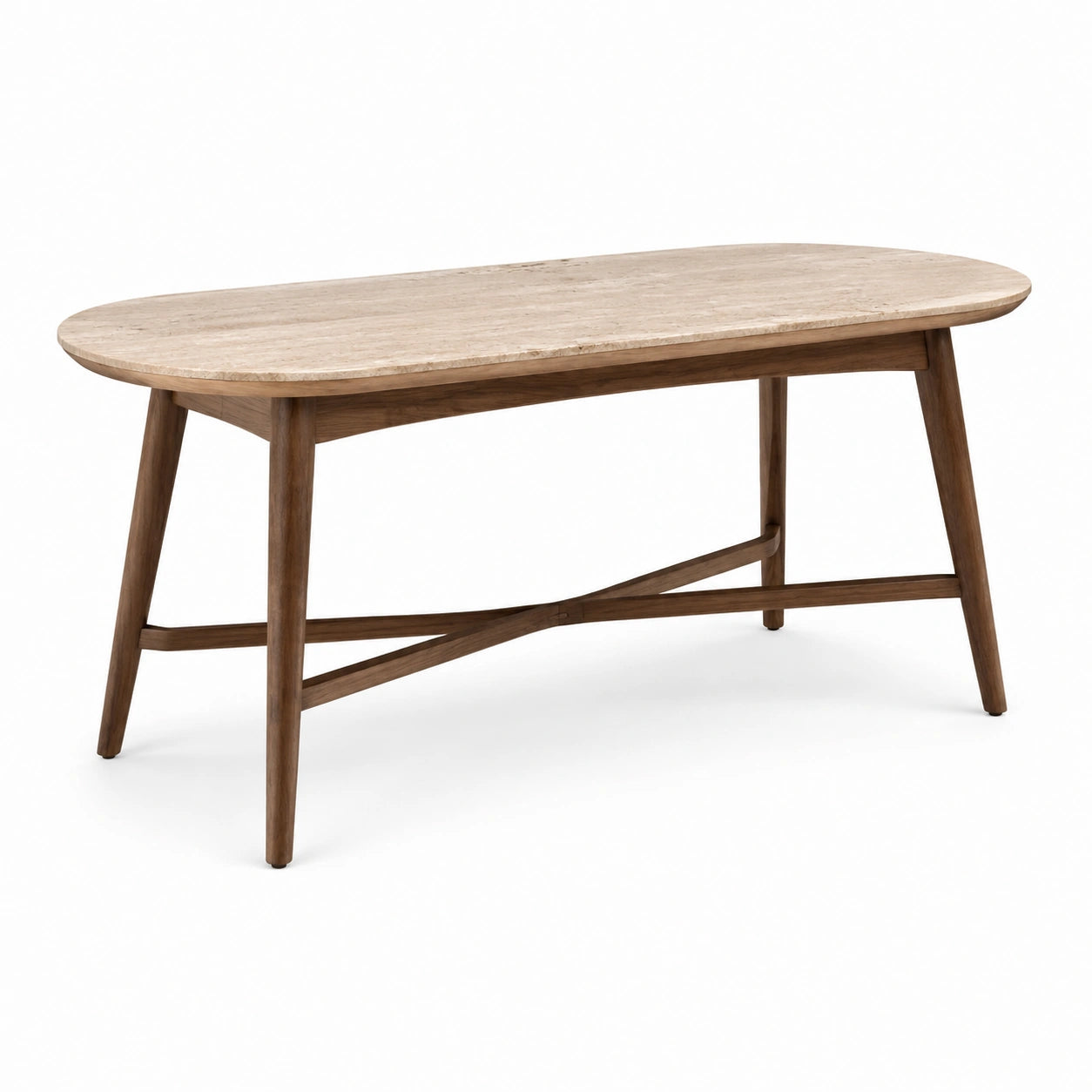 Tavolo ovale moderno 180 × 90 × 76 cm, beige effetto pietra e marrone