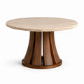 Tavolo rotondo in pietra beige e legno marrone, Ø 120 × H 76 cm, stile contemporaneo