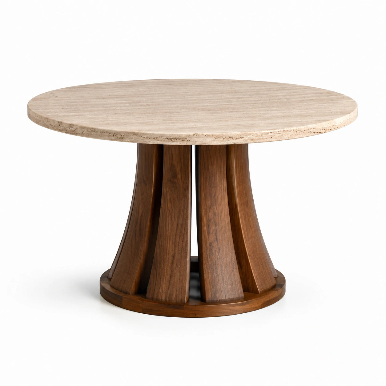Tavolo rotondo in pietra beige e legno marrone, Ø 120 × H 76 cm, stile contemporaneo
