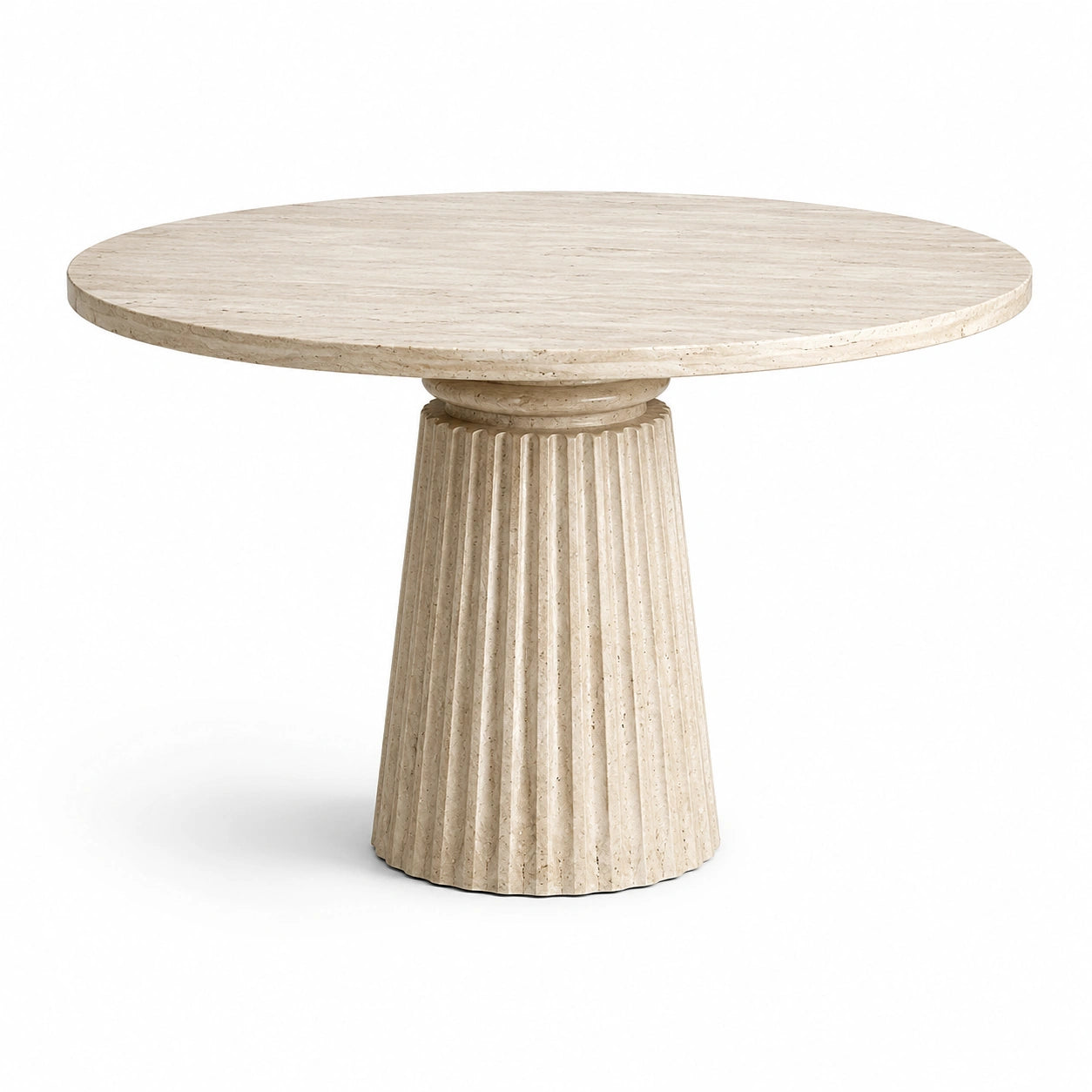 Tavolo da pranzo rotondo in pietra naturale beige Ø 120 × H 76 cm con base centrale scanalata