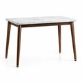 Tavolo rettangolare moderno 120 × 80 × 75 cm, bianco effetto marmo, marrone e oro