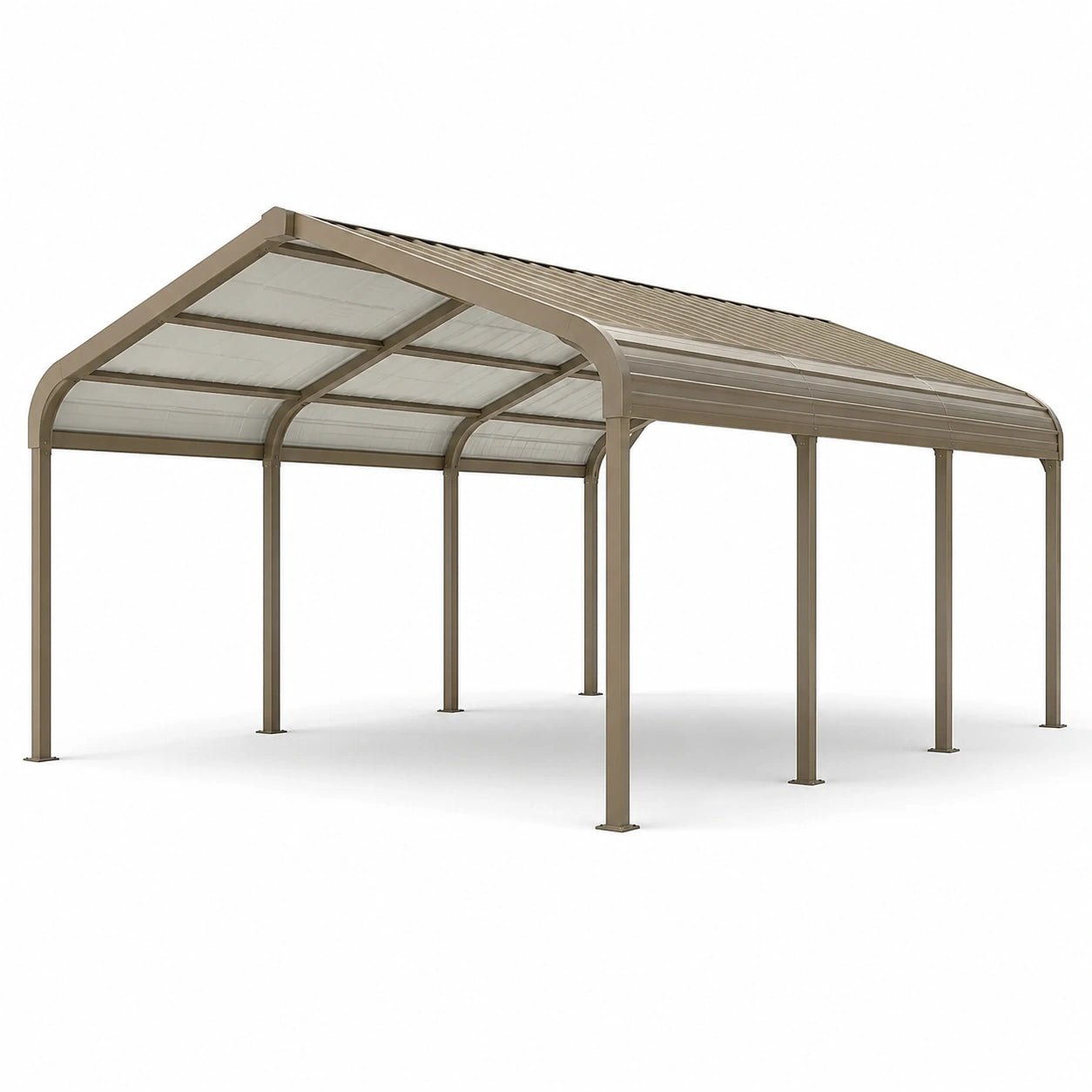 Carport doppio in alluminio tortora con copertura traslucida, 600 × 500 × 270 cm