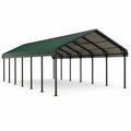 Carport da giardino 900 × 900 × 360 cm in acciaio verde, nero e grigio con tetto a doppia falda e pensilina laterale