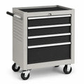 Carrello portautensili in acciaio grigio, nero e argento, 77 × 46 × 88 cm, con 4 cassetti, serratura e ruote