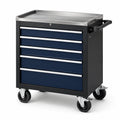 Carrello portautensili in acciaio blu, nero e argento, 77 × 46 × 97 cm, con 5 cassetti, ruote e serratura