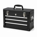 Cassetta portautensili in metallo nero e argento, 51 × 22 × 39 cm, con 3 cassetti e vano superiore