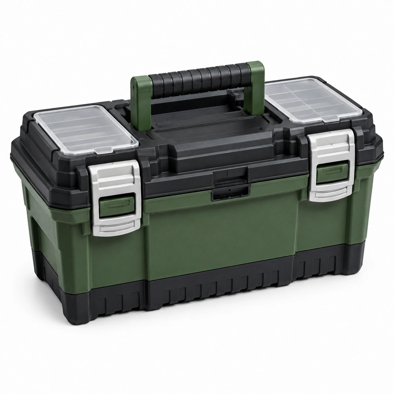 Cassetta portautensili in plastica 48 × 25 × 25 cm verde e nera con maniglia e scomparti