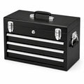 Cassetta portautensili in metallo nero e argento, 51 × 22 × 34 cm, con 3 cassetti, vano superiore e serratura