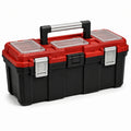 Cassetta portautensili portatile 56 × 31 × 29 cm, nera e rossa, con tre organizer trasparenti