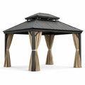 Gazebo da giardino 400 × 300 × 290 cm in metallo antracite con tetto rigido e tende beige