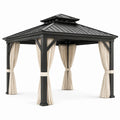 Gazebo da giardino 300 × 300 × 290 cm in metallo antracite con tende beige e tetto rigido ventilato