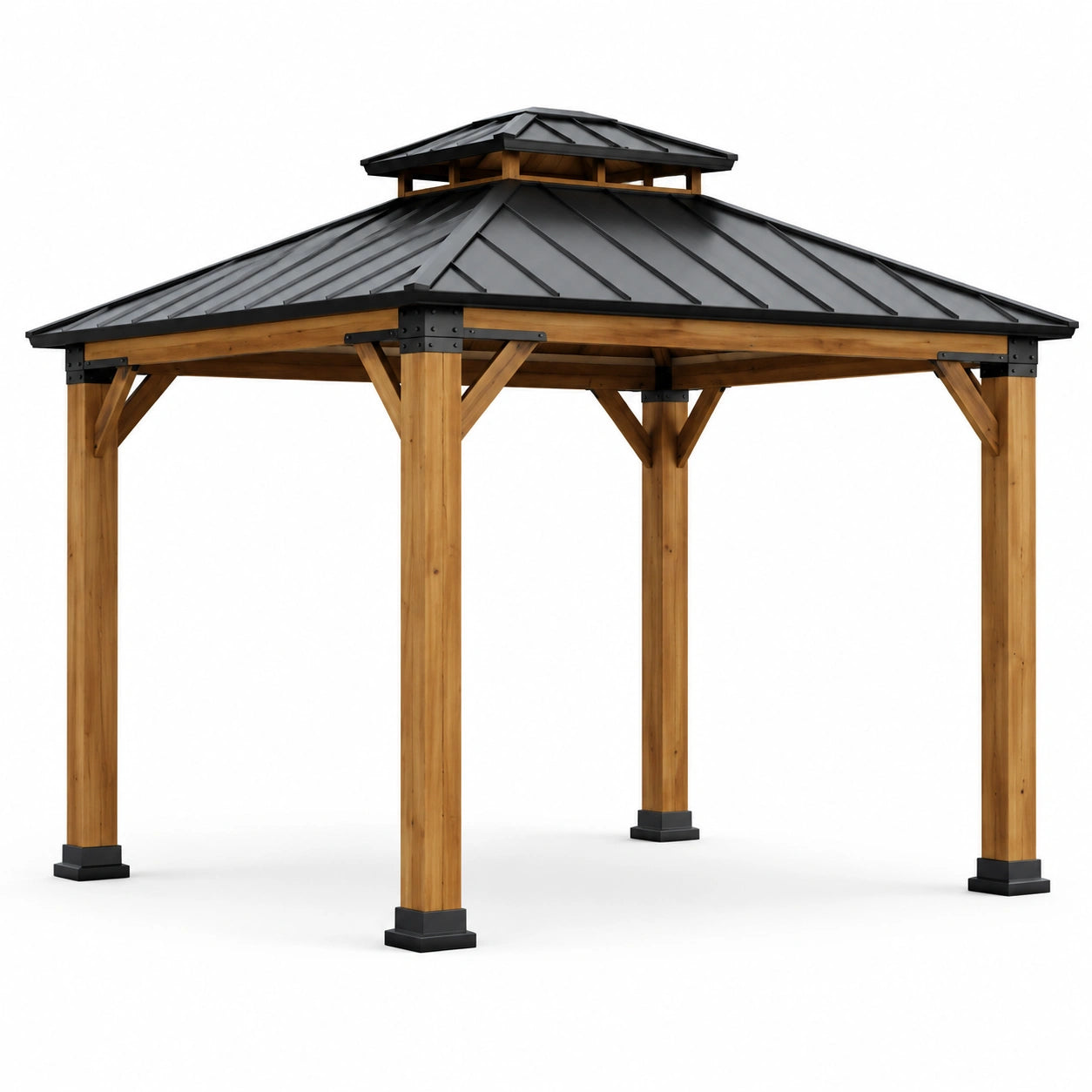Gazebo da giardino in legno marrone con tetto rigido ventilato antracite, 300 × 300 × 290 cm