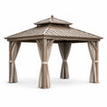 Gazebo da giardino 400 × 300 × 300 cm tortora e marrone con tetto rigido e tende laterali