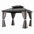 Gazebo da giardino 300 × 300 × 280 cm in metallo antracite con tetto rigido e tende grigie