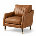 Poltrona rétro in similpelle marrone cognac e oro, 82 × 86 × 88 cm, con schienale a cuciture verticali