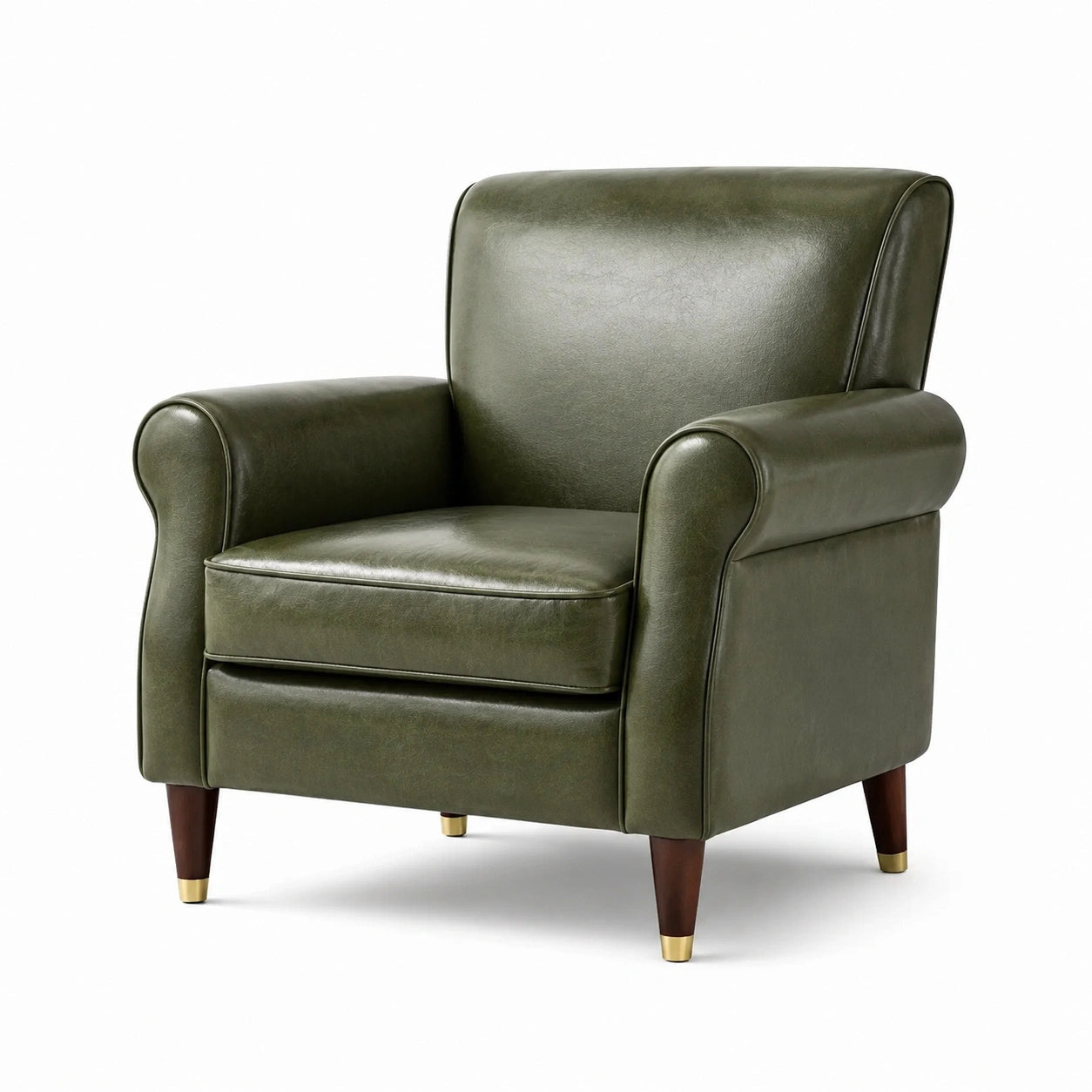 Poltrona classica in similpelle verde oliva con braccioli, 86 × 82 × 90 cm