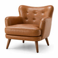 Poltrona marrone cognac effetto pelle con gambe in legno, stile rétro, 85 × 80 × 84 cm