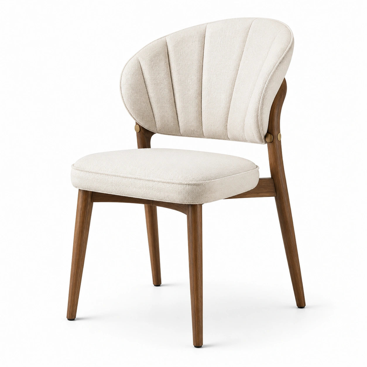 Sedia imbottita 55 × 58 × 78 cm in legno marrone e tessuto avorio con schienale avvolgente
