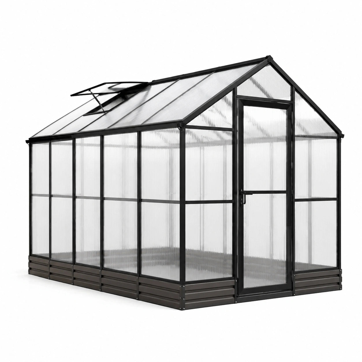 Serra da giardino 310 × 190 × 195 cm in alluminio nero e policarbonato trasparente con porta e lucernario apribili
