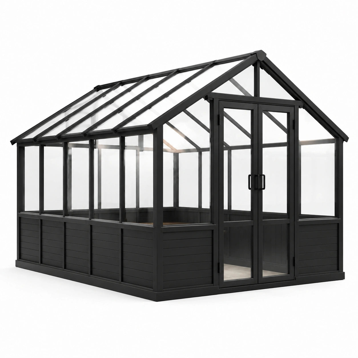Serra da giardino 250 × 190 × 220 cm con struttura metallica nera, pannelli trasparenti e doppia porta