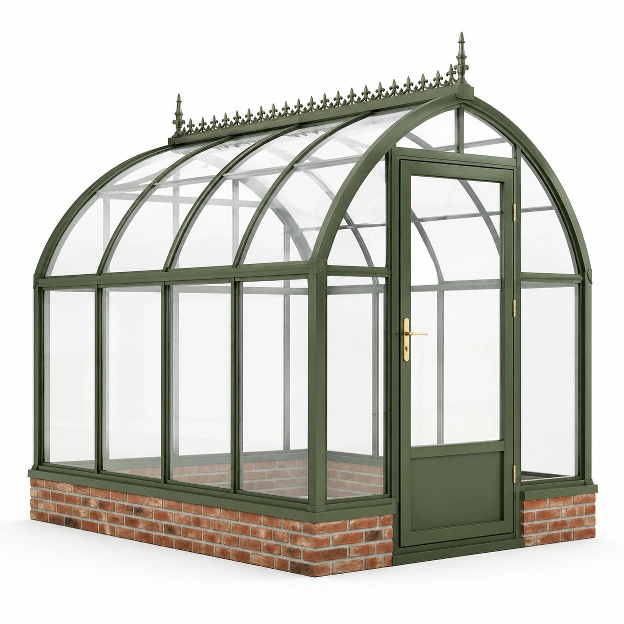 Serra da giardino vittoriana in metallo verde scuro e vetro trasparente, 300 × 250 × 280 cm, con porta