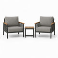 Set da esterno 3 pezzi grigio, nero e marrone con 2 poltrone da 70 × 75 × 80 cm e tavolino da 45 × 45 × 45 cm
