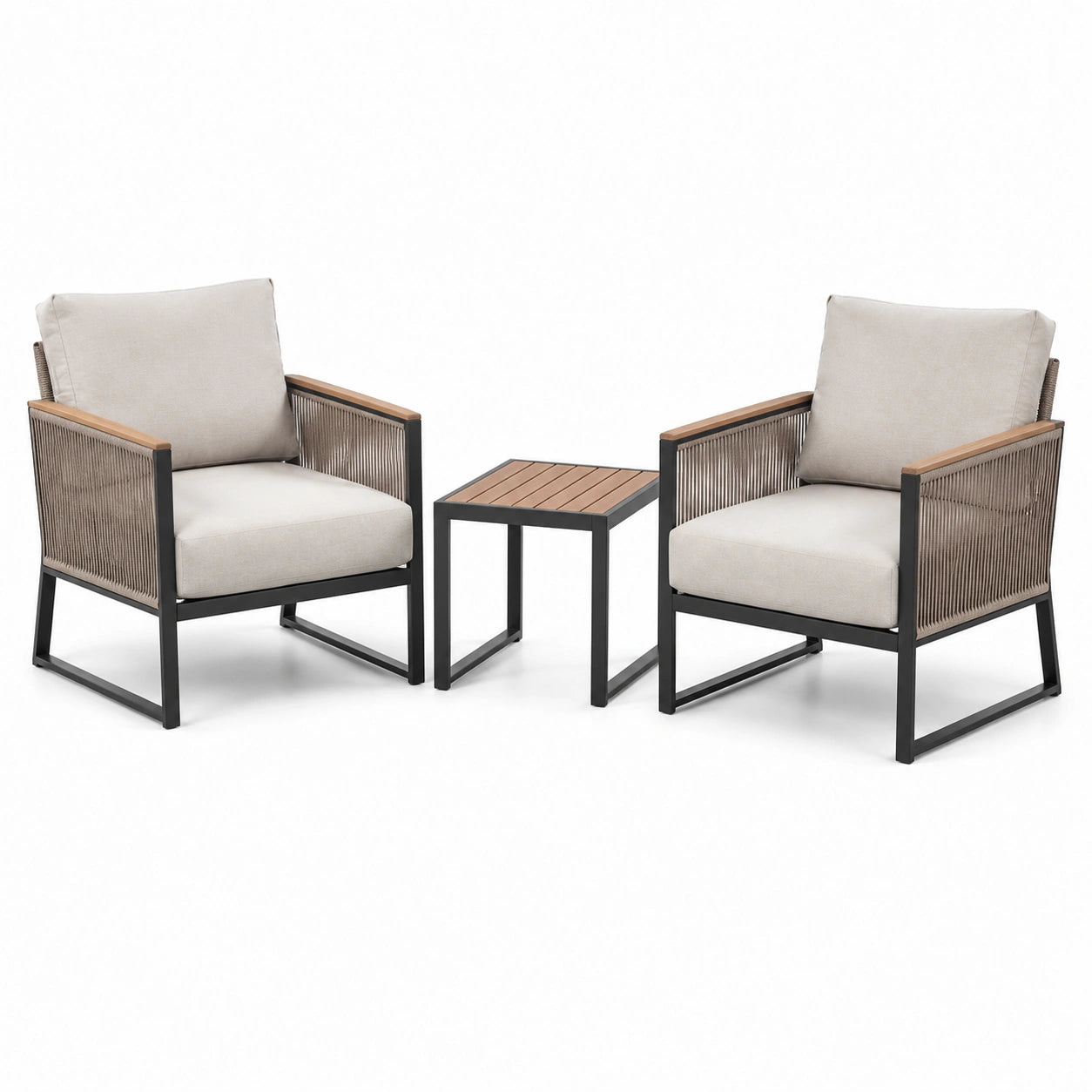 Set da giardino 3 pezzi con 2 poltrone 72 × 75 × 78 cm e tavolino 45 × 45 × 45 cm, beige, marrone e nero