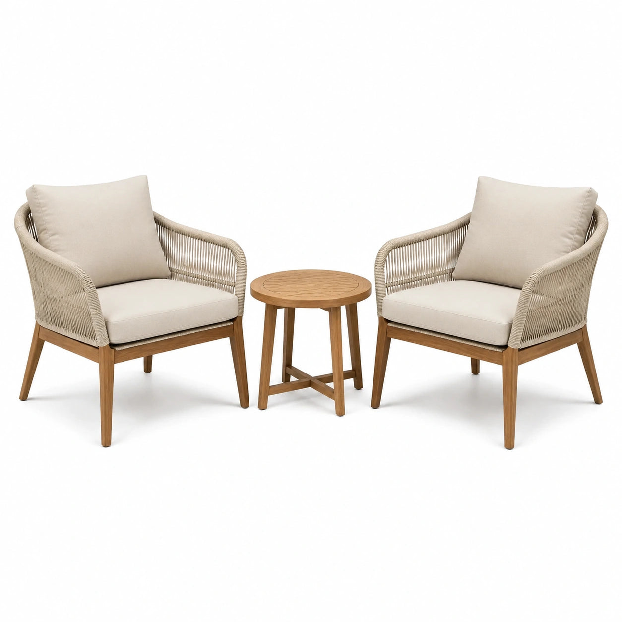 Set da giardino 3 pezzi con 2 poltrone 78 × 78 × 84 cm e tavolino rotondo Ø 50 × 50 cm, beige e marrone